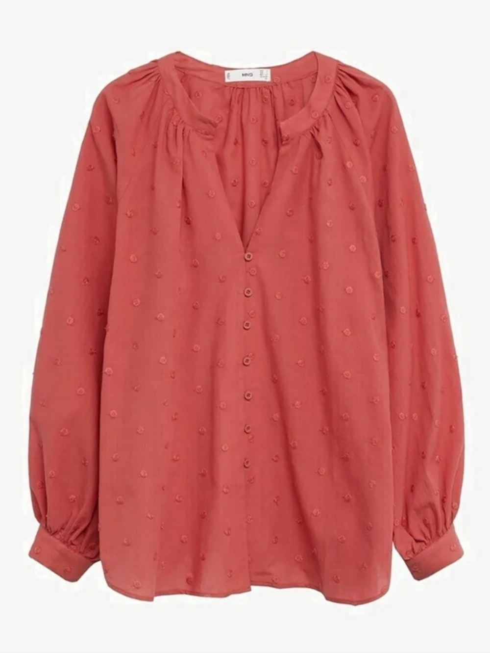 Mango Embroidered Button-Down Blouse